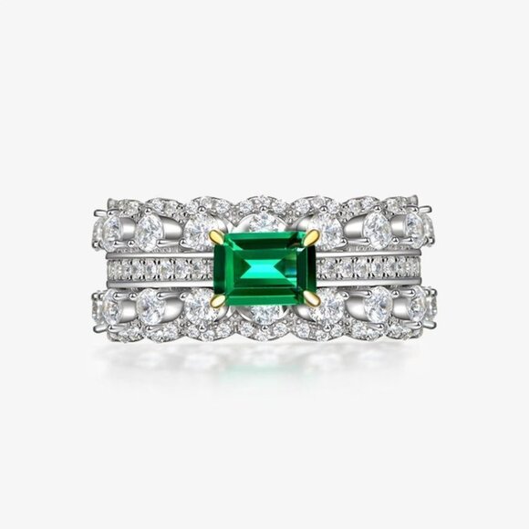 🎀 Noble Density Diamond Inlaid Luxury Emerald CZ Ring for Women, HA4406-6 - Picture 1 of 6